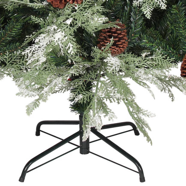 The Living Store Kerstboom Scharnierende - Kunststof en Staal - 225 cm x 120 cm - Groen en Wit - 49 dennenappels