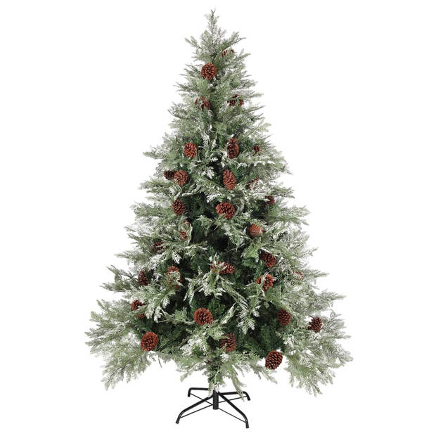 vidaXL Kerstboom met dennenappels 150 cm PVC en PE groen en wit