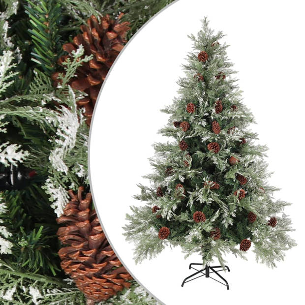 vidaXL Kerstboom met dennenappels 150 cm PVC en PE groen en wit