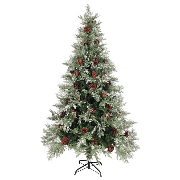 vidaXL Kerstboom met dennenappels 195 cm PVC en PE groen en wit