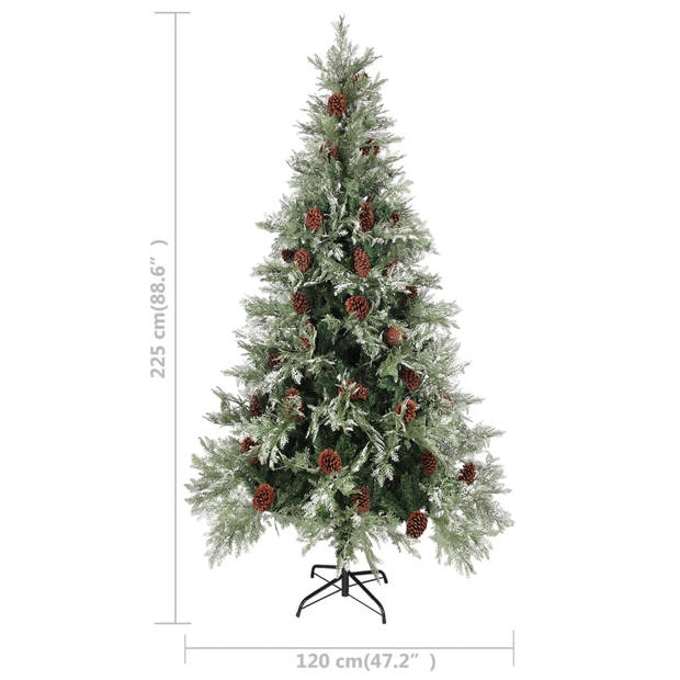 vidaXL Kerstboom met dennenappels 225 cm PVC en PE groen en wit