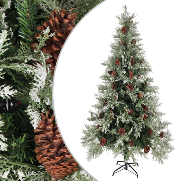 vidaXL Kerstboom met dennenappels 225 cm PVC en PE groen en wit