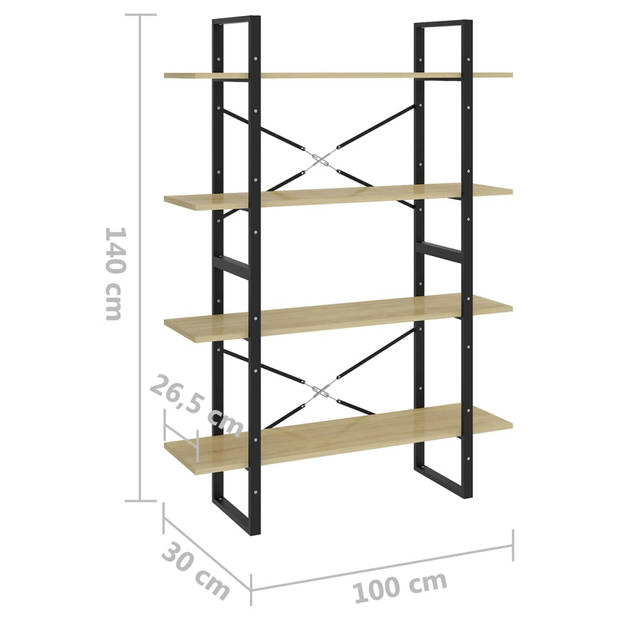 vidaXL Boekenkast 4 schappen 100x30x140 cm bewerkt hout sonoma eiken