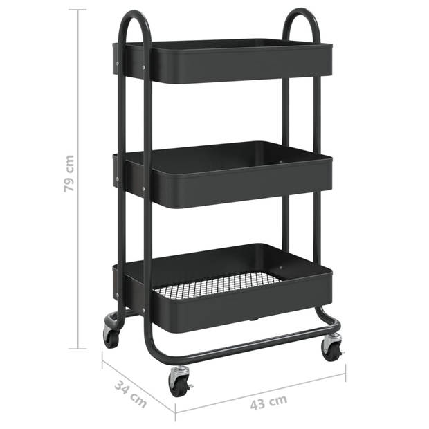 vidaXL Trolley 3-laags 43x34x79 cm staal zwart