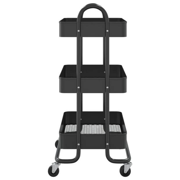 vidaXL Trolley 3-laags 43x34x79 cm staal zwart