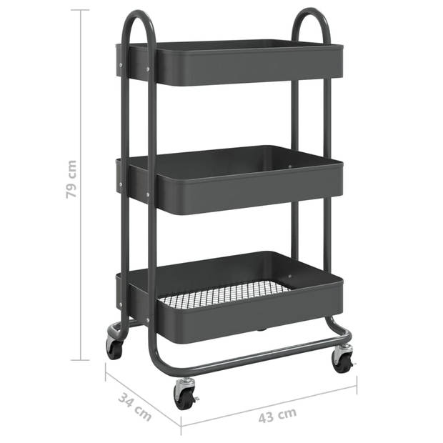 vidaXL Trolley 3-laags 43x34x79 cm staal antracietkleurig