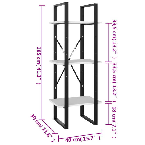 The Living Store Boekenkast Industrieel - Grijs 40 x 30 x 105 cm - Massief grenenhout