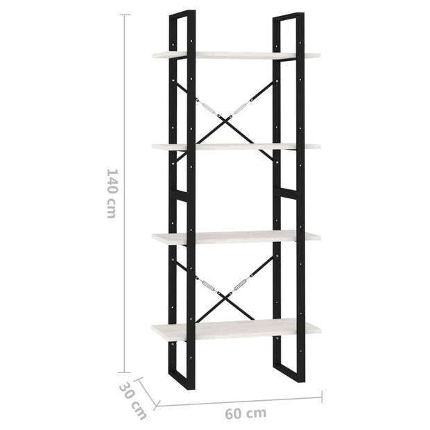 vidaXL Boekenkast met 4 schappen 60x30x140 cm massief grenenhout wit