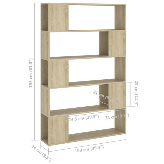 vidaXL Boekenkast/kamerscherm 100x24x155 cm bewerkt hout sonoma eiken