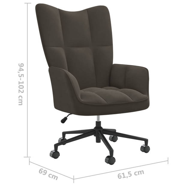 The Living Store Relaxstoel - Donkergrijs fluweel - 61.5 x 69 x (94.5 - 102) cm - Hoogte verstelbaar