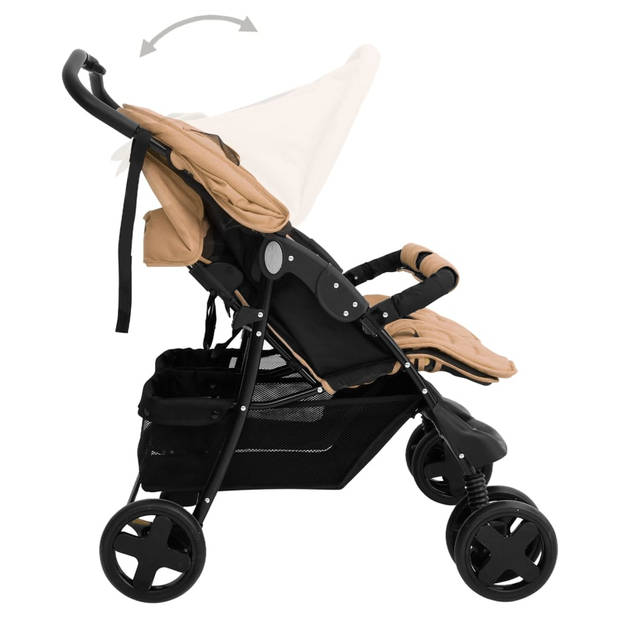 vidaXL Tweelingkinderwagen staal taupe