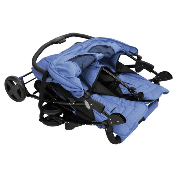 vidaXL Tweelingkinderwagen staal marineblauw