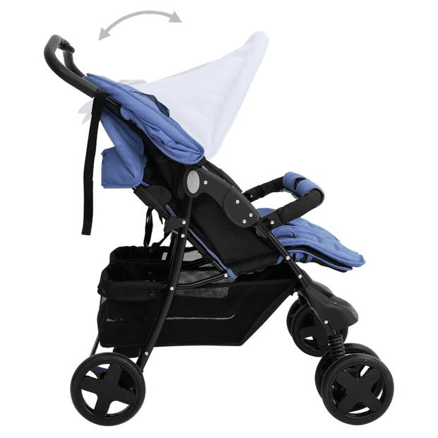 vidaXL Tweelingkinderwagen staal marineblauw