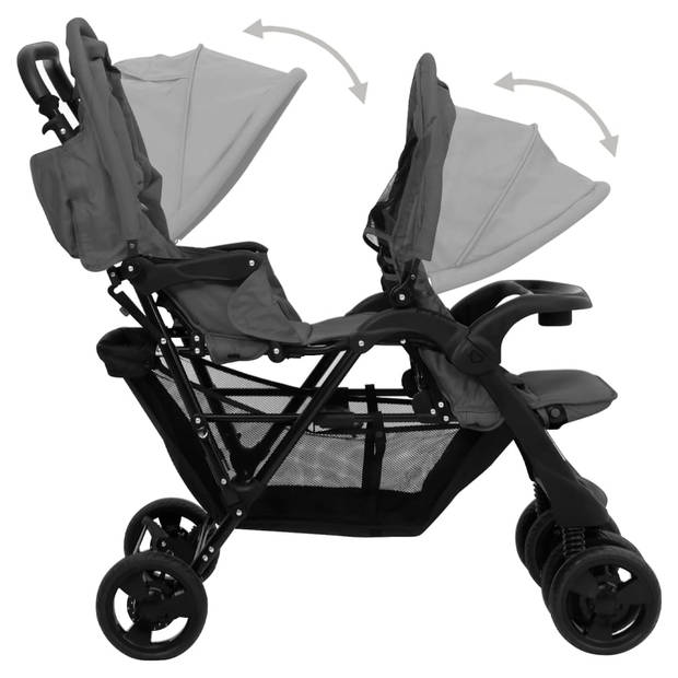 vidaXL Tweelingkinderwagen tandem staal donkergrijs