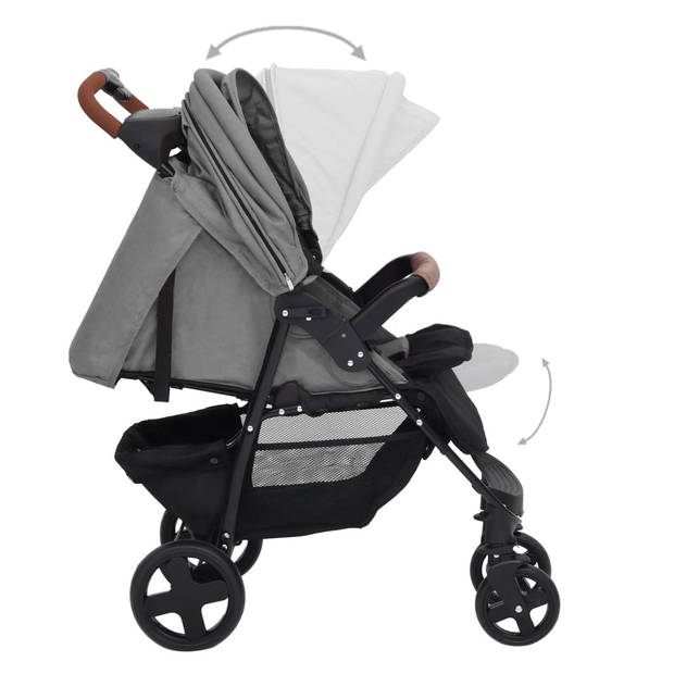 vidaXL Kinderwagen 3-in-1 staal lichtgrijs