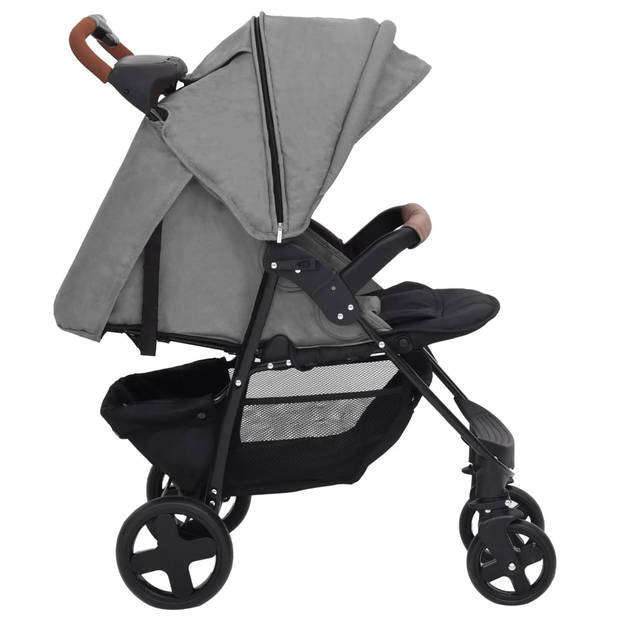 vidaXL Kinderwagen 3-in-1 staal lichtgrijs