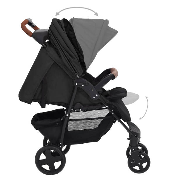 vidaXL Kinderwagen 2-in-1 staal antracietkleurig