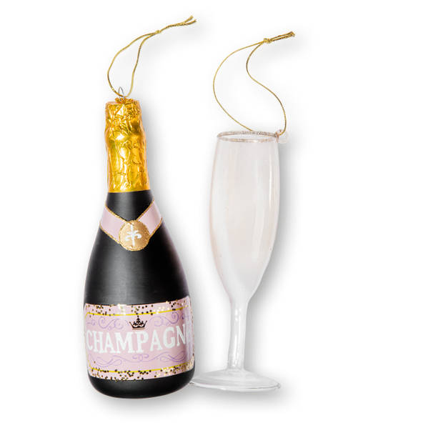 Kerstballen Cadeauset champagne, glas