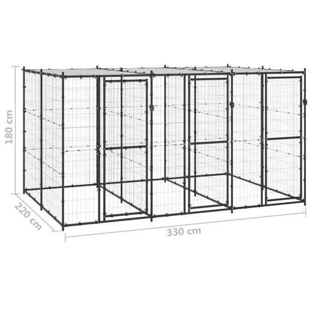 vidaXL Hondenkennel met dak 7,26 m² staal