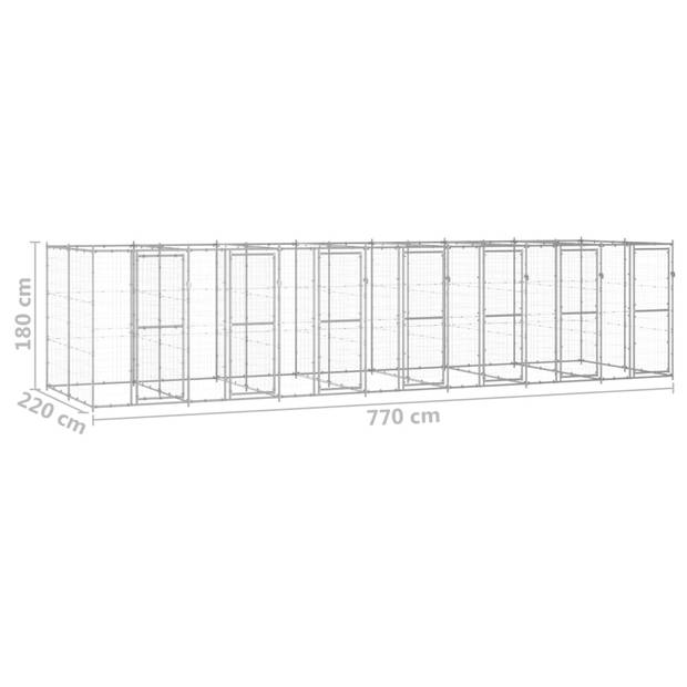 vidaXL Hondenkennel 16,94 m² gegalvaniseerd staal