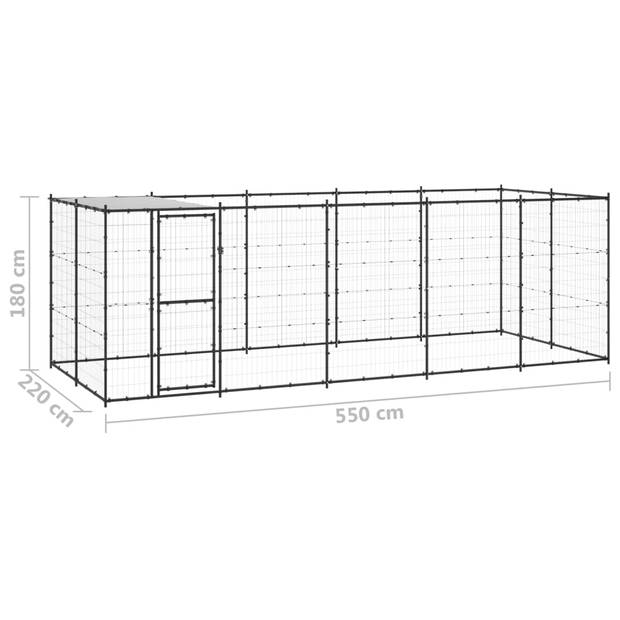 vidaXL Hondenkennel met dak 12,1 m² staal