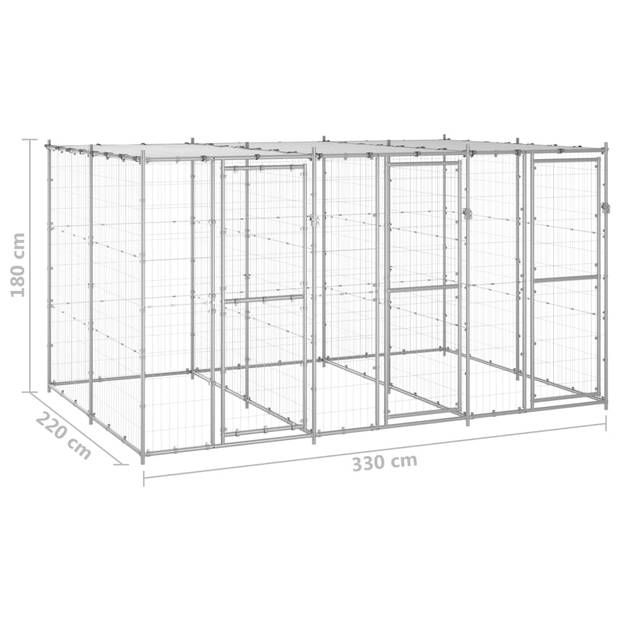 vidaXL Hondenkennel met dak 7,26 m² gegalvaniseerd staal