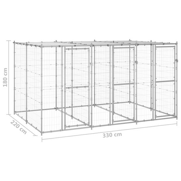 vidaXL Hondenkennel met dak 7,26 m² gegalvaniseerd staal