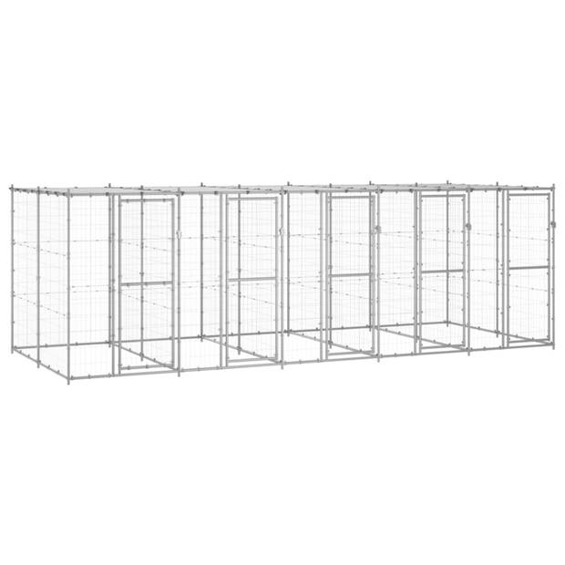 vidaXL Hondenkennel met dak 12,1 m² gegalvaniseerd staal