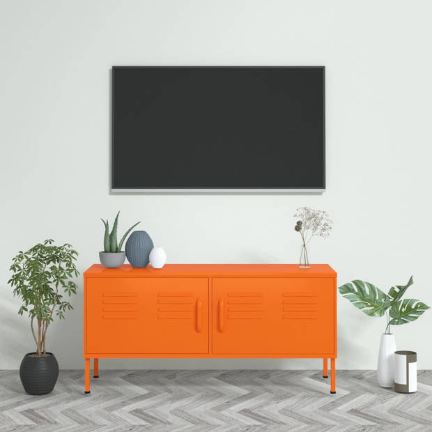 The Living Store Televisiemeubel - Staal - 105 x 35 x 50 cm - Oranje