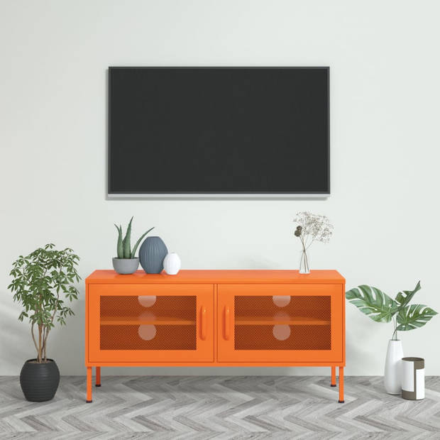 The Living Store Televisiemeubel XXL - TV Standaard - 105 x 35 x 50 cm - Stalen constructie - Inclusief gaasdeuren en