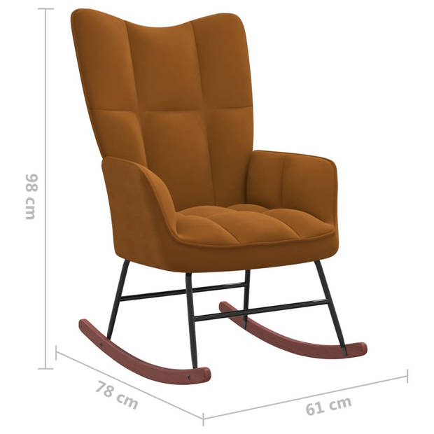 The Living Store Schommelfauteuil Blokpatroon - 61 x 78 x 98 cm - Bruin Fluweel