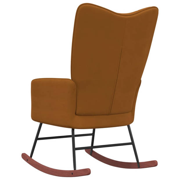 The Living Store Schommelfauteuil Blokpatroon - 61 x 78 x 98 cm - Bruin Fluweel