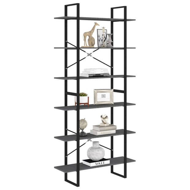 The Living Store Industriële Kast - 100 x 30 x 210 cm - Massief Grenenhout en Metaal - Grijs