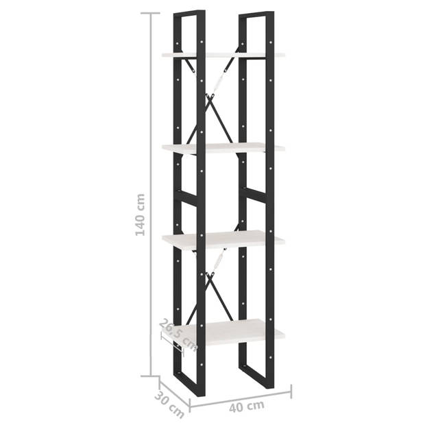 vidaXL Boekenkast met 4 schappen 40x30x140 cm massief grenenhout wit