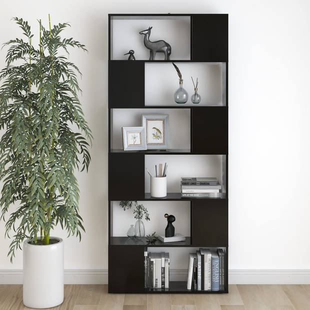 The Living Store Boekenkast/kamerscherm 80x24x186 cm spaanplaat zwart - Kast