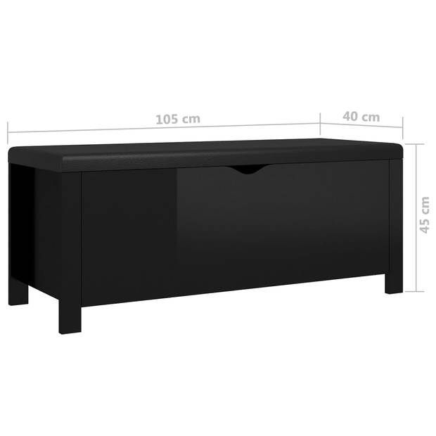 The Living Store Opbergbox - Zwart Hoogglans - 105 x 40 x 45 cm - Met kussen