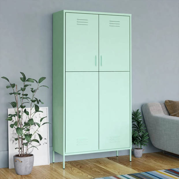 The Living Store Kledingkast - Mint - Staal - 90 x 50 x 180 cm - Verstelbare schappen