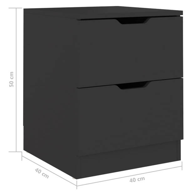 vidaXL Nachtkastjes 2 st 40x40x50 cm bewerkt hout zwart