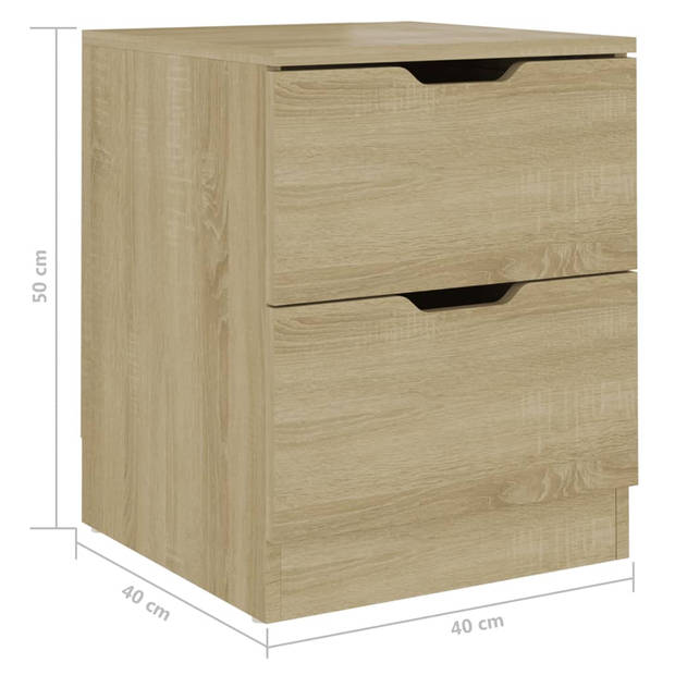 vidaXL Nachtkastjes 2 st 40x40x50 cm bewerkt hout sonoma eikenkleurig