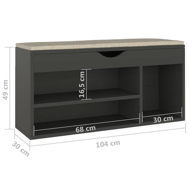 vidaXL Schoenenbank met kussen 104x30x49 cm bewerkt hout grijs