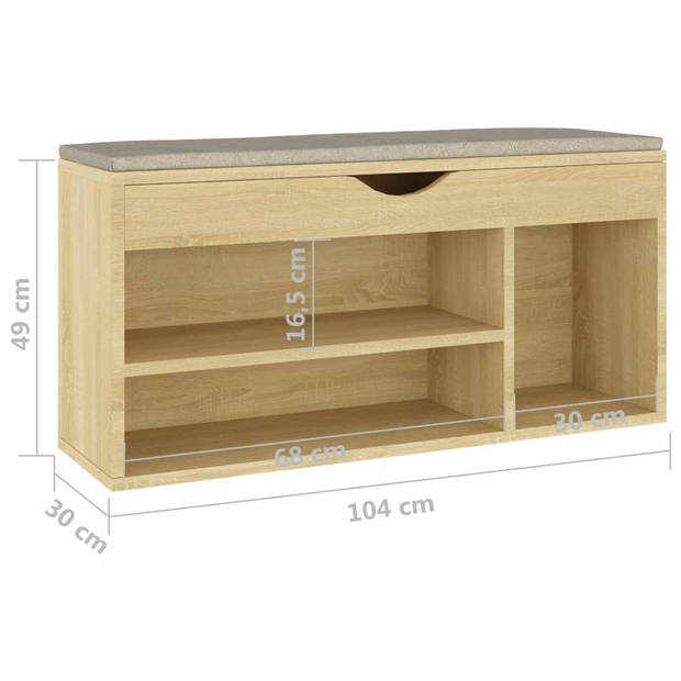 vidaXL Schoenenbank met kussen 104x30x49 cm bewerkt hout sonoma eiken