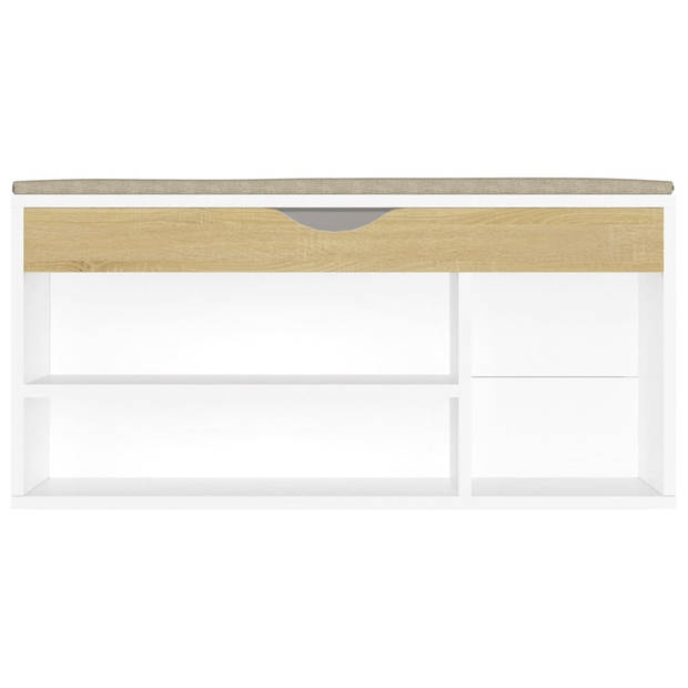 The Living Store Schoenenbank en kussen 104x30x49 cm spaanplaat wit sonoma eiken - Schoenenkast