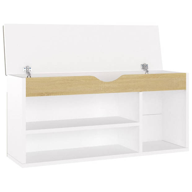 The Living Store Schoenenbank en kussen 104x30x49 cm spaanplaat wit sonoma eiken - Schoenenkast