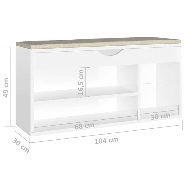 The Living Store Schoenenbank - Hoogglans wit - 104 x 30 x 49 cm - Montage vereist