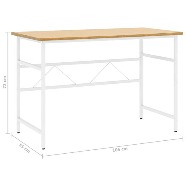 The Living Store Computerbureau - Wit en lichteiken - 105 x 55 x 72 cm - Industriële stijl