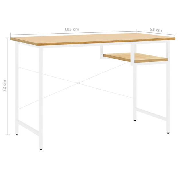 The Living Store Bureau Industrial - Wit/Lichteiken - 105 x 55 x 72 cm - MDF/metaal