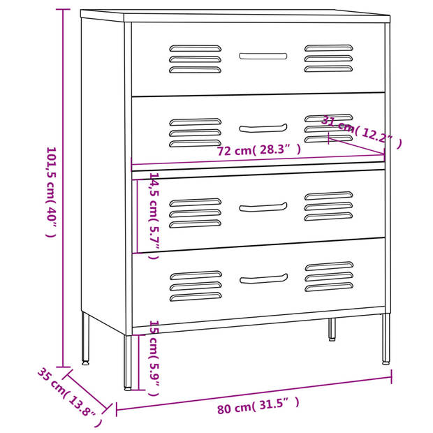 vidaXL Ladekast 80x35x101,5 cm staal zwart