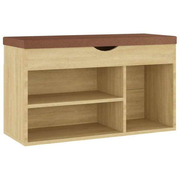 vidaXL Schoenenbank met kussen 80x30x47 cm bewerkt hout sonoma eiken