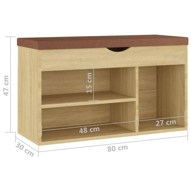 vidaXL Schoenenbank met kussen 80x30x47 cm bewerkt hout sonoma eiken