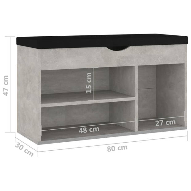 The Living Store Schoenenbank - Betongrijs - 80 x 30 x 47 cm - Handige opberger